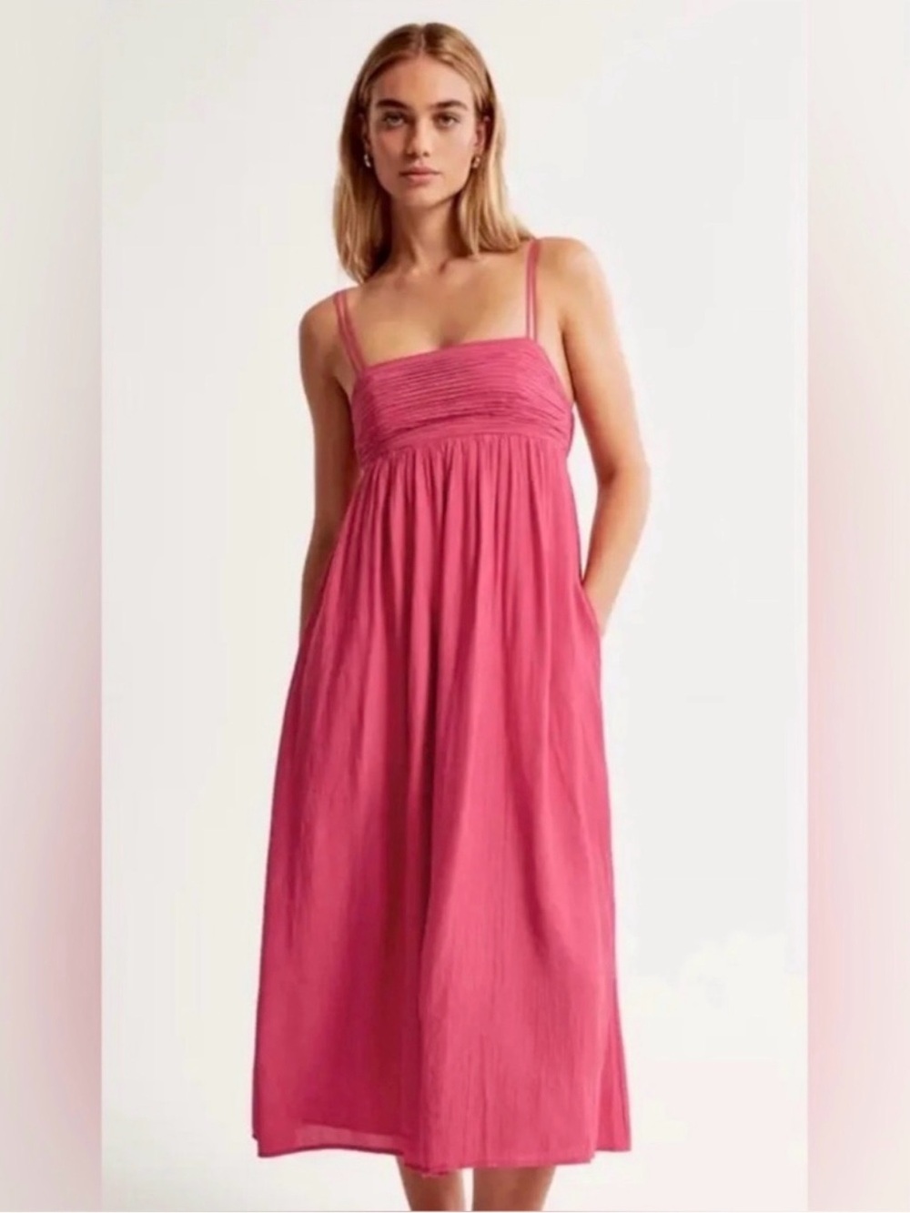 Abercrombie & Fitch Pink Midi Sundress with Spaghetti Straps